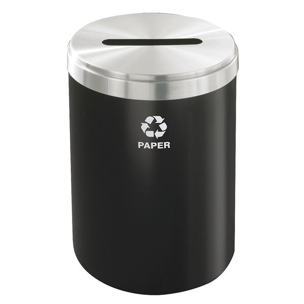 33 gal Round Recycling Bin, Open Top, Satin Black/Satin Aluminum, Paper, 1 Openings