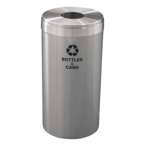 23 gal Round Recycling Bin, Open Top, Satin Aluminum, Aluminum, 1 Openings