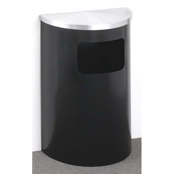 Wastemaster 6 gal Half-Round Indoor Metal Can, Satin Black/Satin Aluminum, None, Steel, 18 in