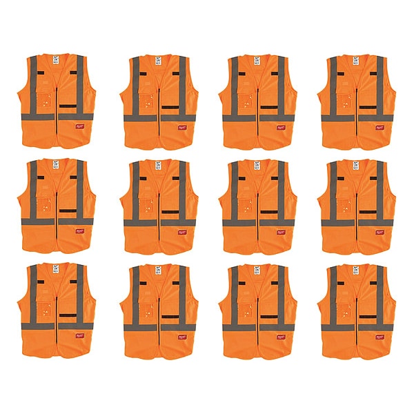 High Visibility Vest, 12 pk, 3XL/4XL