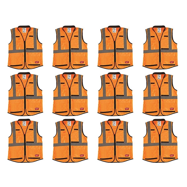 High Visibility Vest, 12 pk, 3XL/4XL