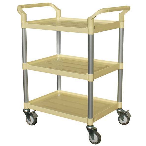 Dual-Handle Utility Cart with Lipped Plastic Shelves, Polypropylene (Shelf)/Aluminum (Leg), 19 in W