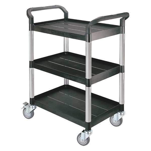 Dual-Handle Utility Cart with Lipped Plastic Shelves, 300 lb Load Capacity, 3 Shelves, 34 1/2 in L