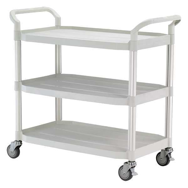 Dual-Handle Utility Cart with Lipped Plastic Shelves, 400 lb Load Capacity, 3 Shelves, 44 in L