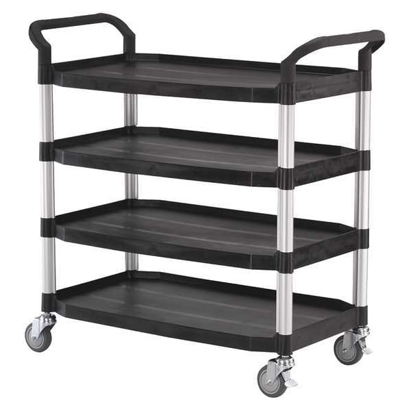 Dual-Handle Utility Cart with Lipped Plastic Shelves, 400 lb Load Capacity, 4 Shelves, 44 in L