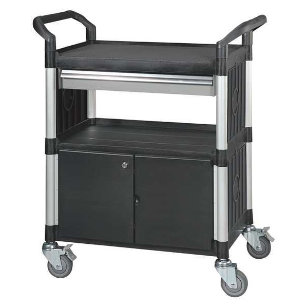 Enclosed Service Cart, Fiber Glass/Polypropylene, 400 lb Load Capacity, 3 Shelves, 34 1/4 in L