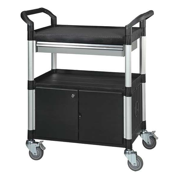 Enclosed Service Cart, Fiber Glass/Polypropylene, 400 lb Load Capacity, 3 Shelves, 34 1/4 in L