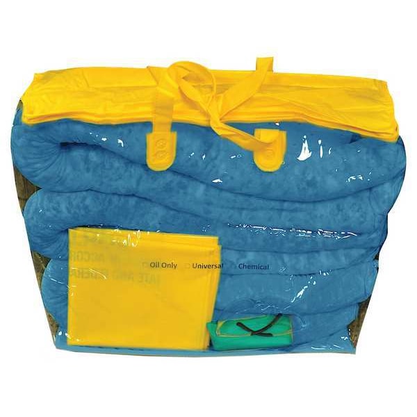 Spill Kit, 5 gal Volume Absorbed per Kit, 5 gal Capacity, Bag, Blue, 27