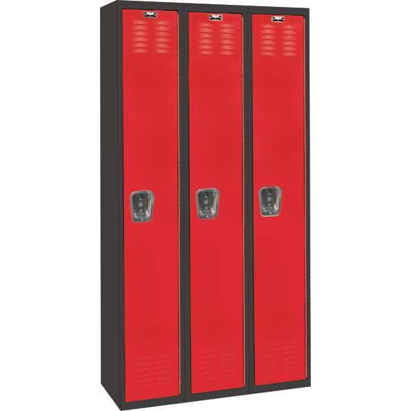 Wardrobe Locker, 36 in W, 18 in D, 72 in H, (1) Tier, (3) Wide, Red/Black