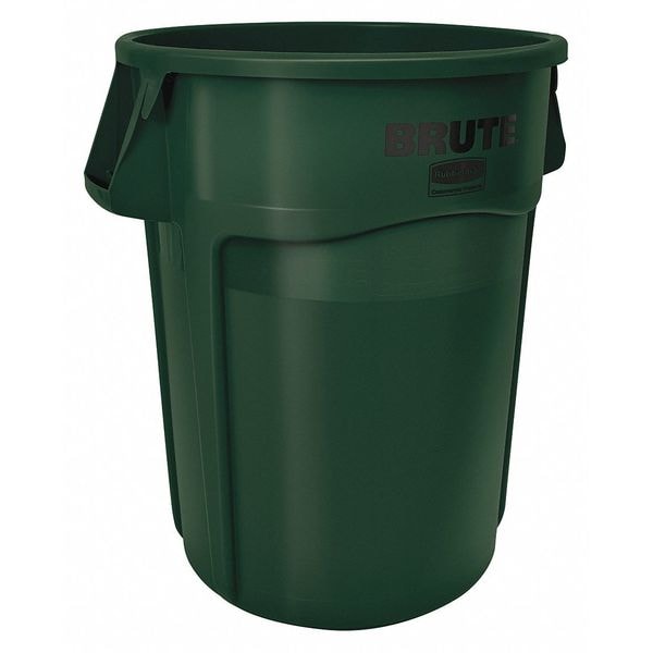 BRUTE 44 gal Round Heavy Duty Plastic Can, Green, None, Plastic