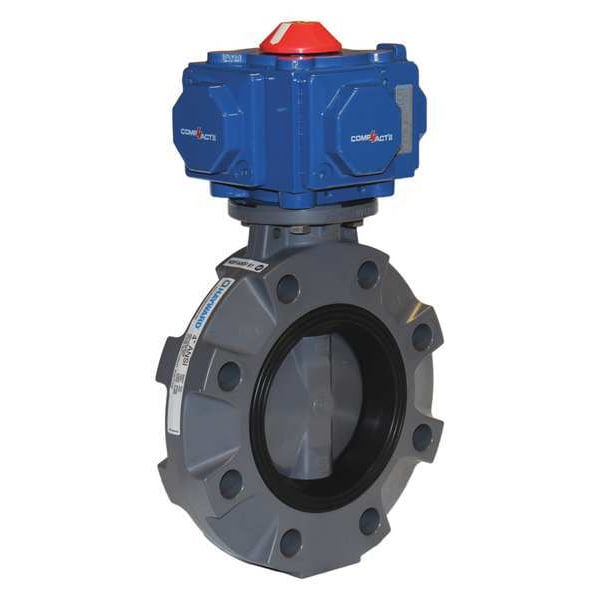 Butterfly Valve, Pneumatically Actuated, 6", PVC/EPDM, Spring Return, includes 120v Solenoid