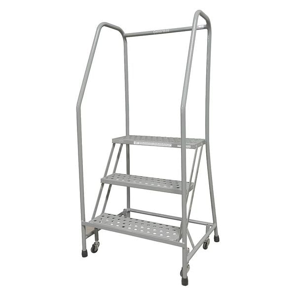 60 in H Steel Rolling Ladder, 3 Steps, 450 lb Load Capacity