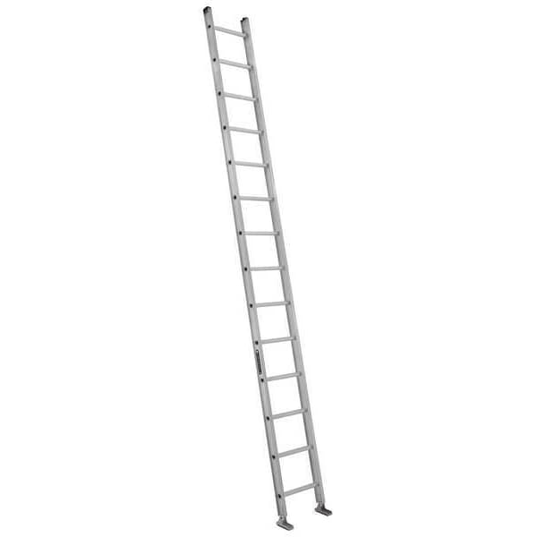 14 ft. Overall H, Straight Ladder, Aluminum, 14 Steps, Natural Finish, 300 lb Load Capacity