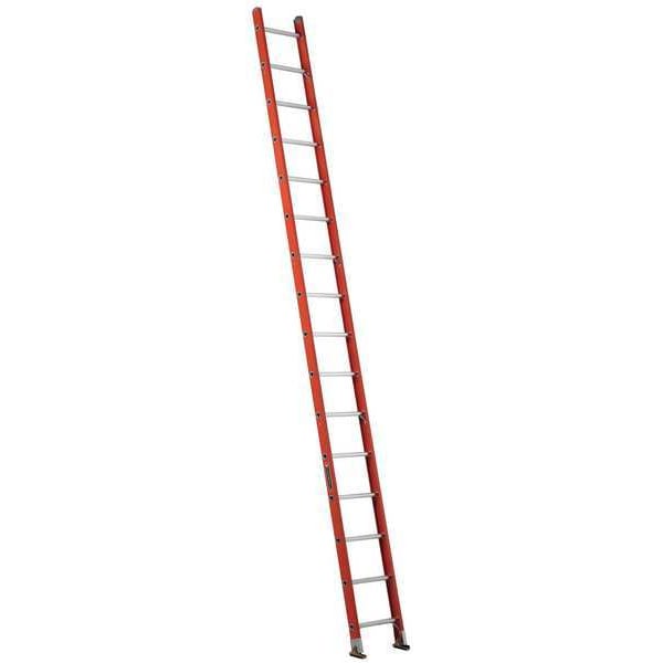 16 ft Overall H, Straight Ladder, Fiberglass, Orange Finish, 300 lb Load Capacity
