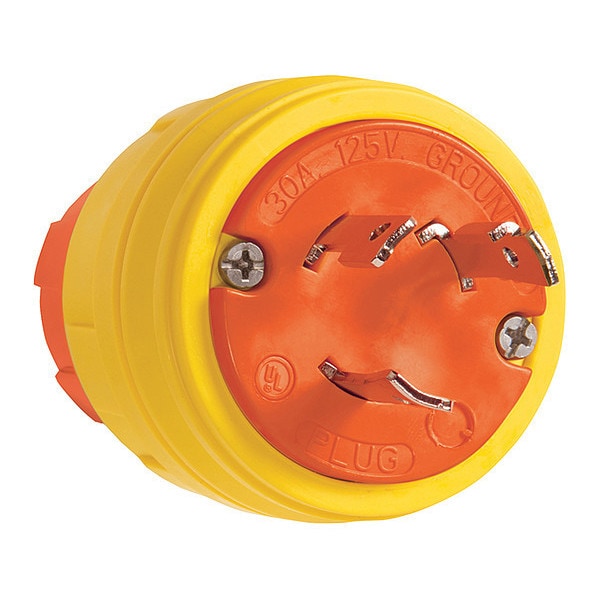 Locking Receptacle, 30 A, 125V AC, Single Phase, 2 Pole, Screw Terminals, Yellow