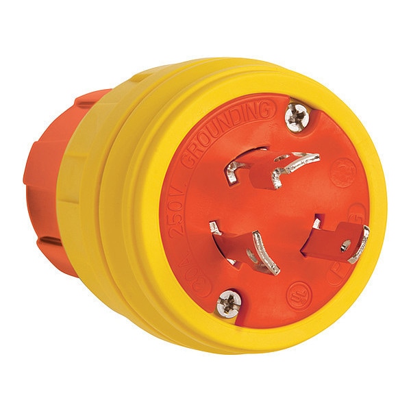 Locking Plug, L6-30P, 30 A, 250V AC, Single Phase, 2 Pole, Screw Terminals, Yellow