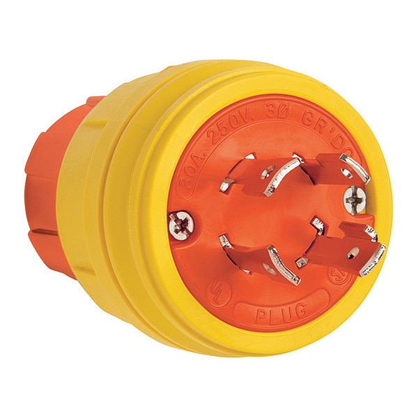 Locking Receptacle, 30 A, 250V AC, Three Phase, 3 Pole, Screw Terminals, Yellow