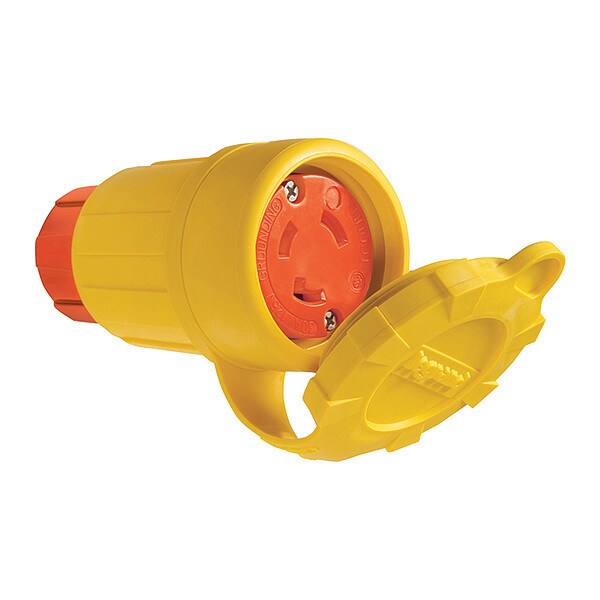 Locking Connector, L5-30R, 30 A, 125V AC, Single Phase, 2 Pole, Screw Terminals, Yellow