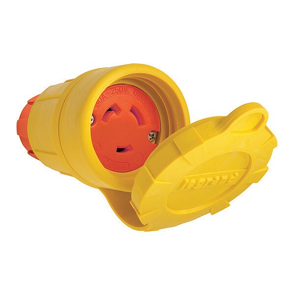Locking Connector, L6-30R, 30 A, 250V AC, Single Phase, 2 Pole, Screw Terminals, Yellow