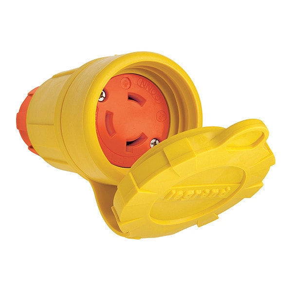 Locking Connector, L7-30R, 30 A, 277V AC, Single Phase, 2 Pole, Screw Terminals, Yellow