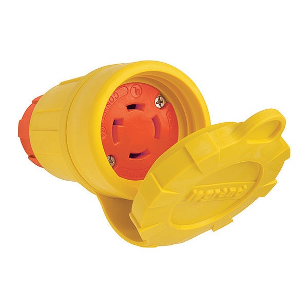 Locking Connector, L15-30R, 30 A, 250V AC, Three Phase, 3 Pole, Screw Terminals, Yellow