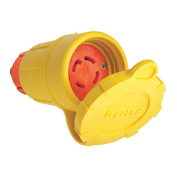 Locking Connector, L16-30R, 30 A, 480V AC, Three Phase, 3 Pole, Screw Terminals, Yellow
