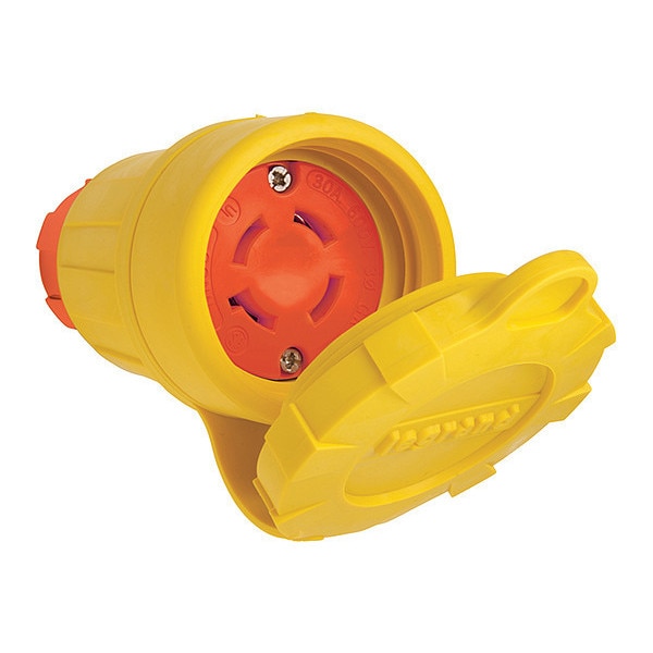 Locking Connector, L17-30R, 30 A, 600V AC, Single Phase, 3 Pole, Screw Terminals, Yellow