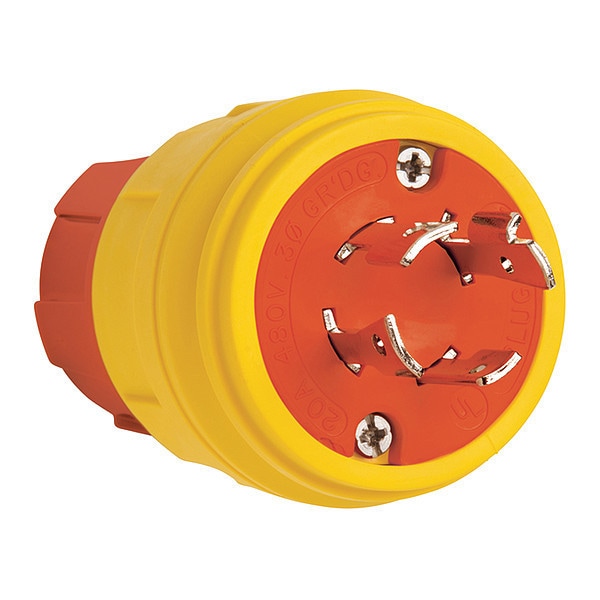 Locking Plug, L16-20P, 20 A, 480V AC, Three Phase, 3 Pole, Screw Terminals, Yellow