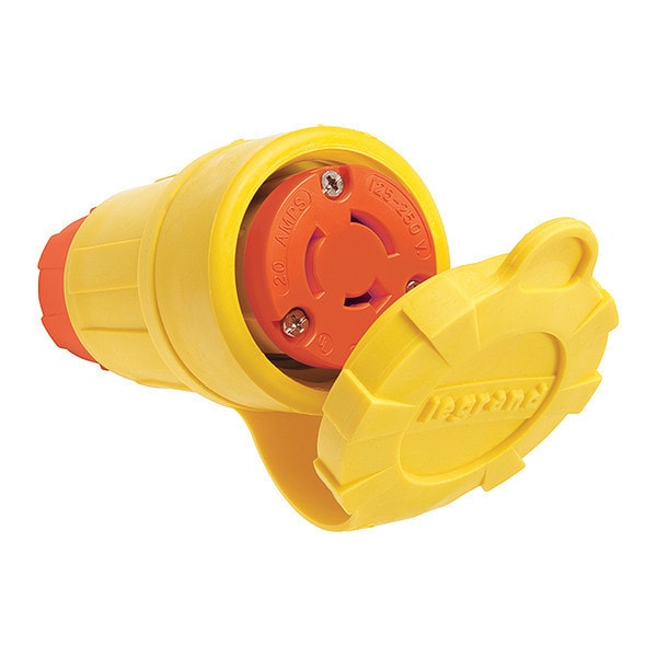 Locking Connector, Non-NEMA, 20 A, 125/250V AC, Single Phase, 3 Pole, Screw Terminals, Yellow