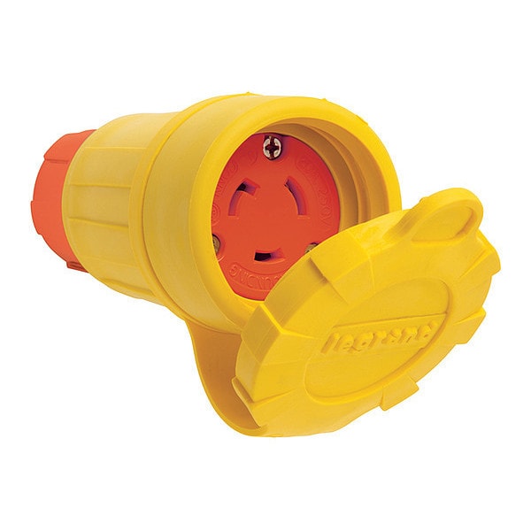 Locking Connector, L5-20R, 20 A, 125V AC, Single Phase, 2 Pole, Screw Terminals, Yellow