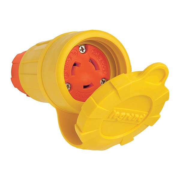 Locking Connector, L6-20R, 20 A, 250V AC, Single Phase, 2 Pole, Screw Terminals, Yellow