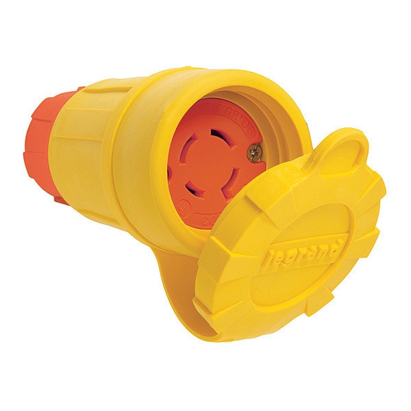 Locking Connector, L15-20R, 20 A, 250V AC, Three Phase, 3 Pole, Screw Terminals, Yellow
