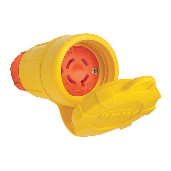 Locking Connector, L16-20R, 20 A, 480V AC, Three Phase, 3 Pole, Screw Terminals, Yellow