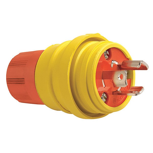 Locking Plug, L7-15P, 15 A, 277V AC, Single Phase, 2 Pole, Screw Terminals, Yellow