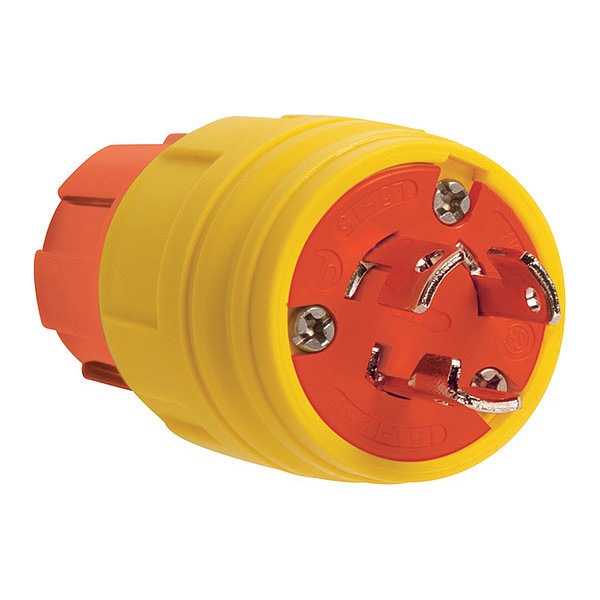 Locking Plug, L5-15P, 15 A, 125V AC, Single Phase, 2 Pole, Screw Terminals, Yellow
