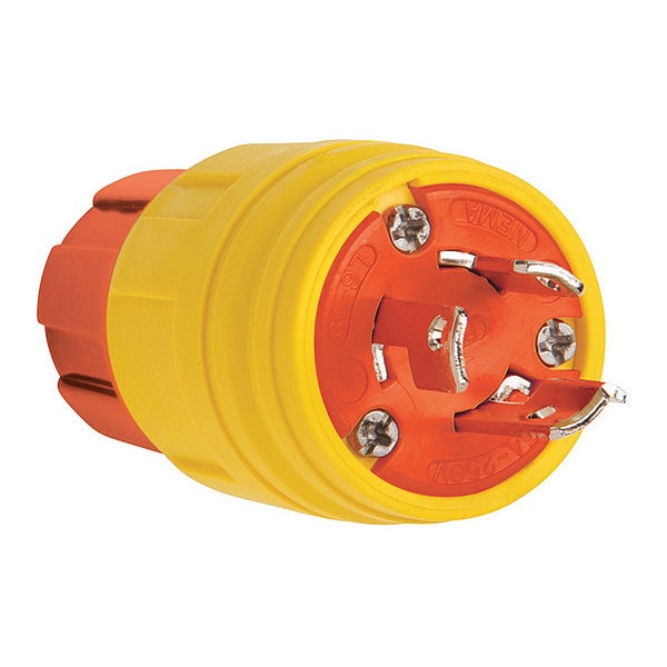 Locking Plug, L6-15P, 15 A, 250V AC, Single Phase, 2 Pole, Screw Terminals, Yellow