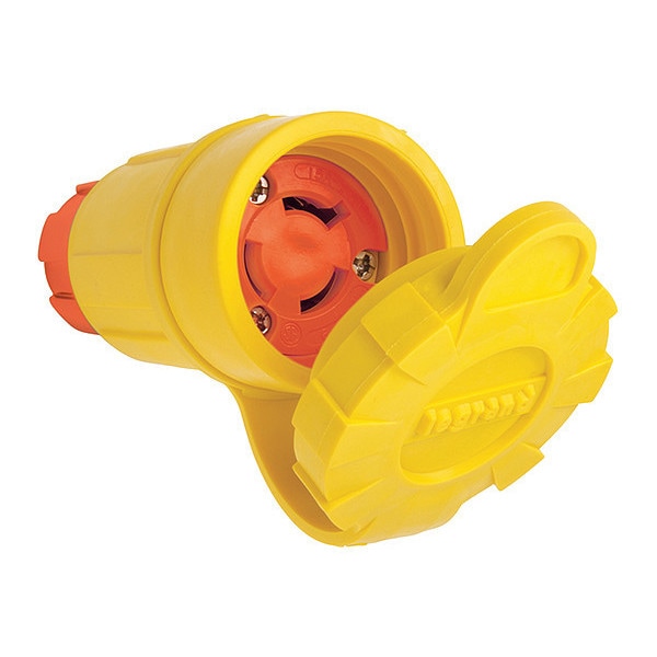 Locking Connector, L6-15R, 15 A, 250V AC, Single Phase, 2 Pole, Screw Terminals, Yellow
