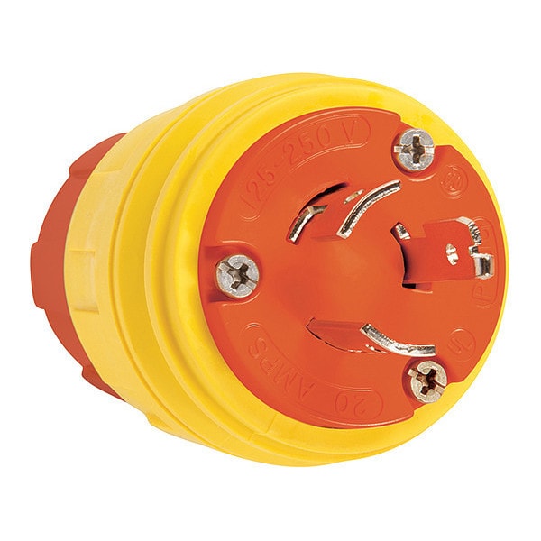 Locking Plug, Non-NEMA, 20 A, 125/250V AC, Single Phase, 3 Pole, Screw Terminals, Yellow