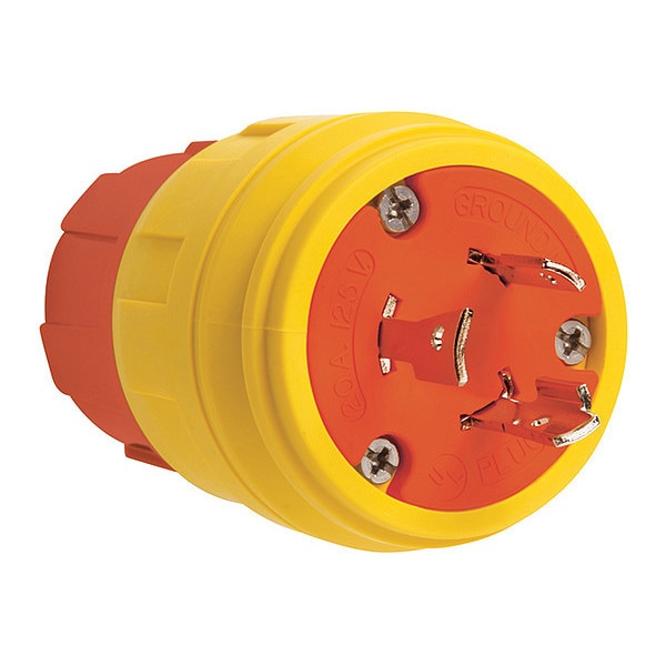 Locking Plug, L5-20P, 20 A, 125V AC, Single Phase, 2 Pole, Screw Terminals, Yellow