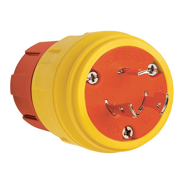 Locking Plug, L6-20P, 20 A, 250V AC, Single Phase, 2 Pole, Screw Terminals, Yellow