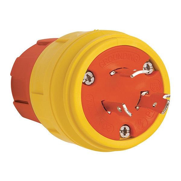 Locking Plug, L7-20P, 20 A, 250V AC, Single Phase, 2 Pole, Screw Terminals, Yellow