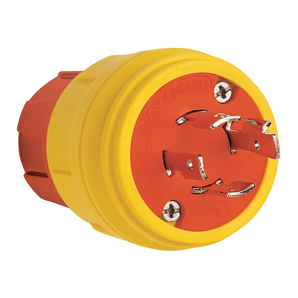 Locking Plug, L14-20P, 20 A, 125/250V AC, Single Phase, 3 Pole, Screw Terminals, Yellow