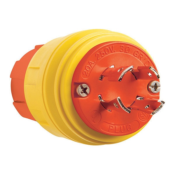 Locking Plug, L15-20P, 20 A, 250V AC, Three Phase, 3 Pole, Screw Terminals, Yellow