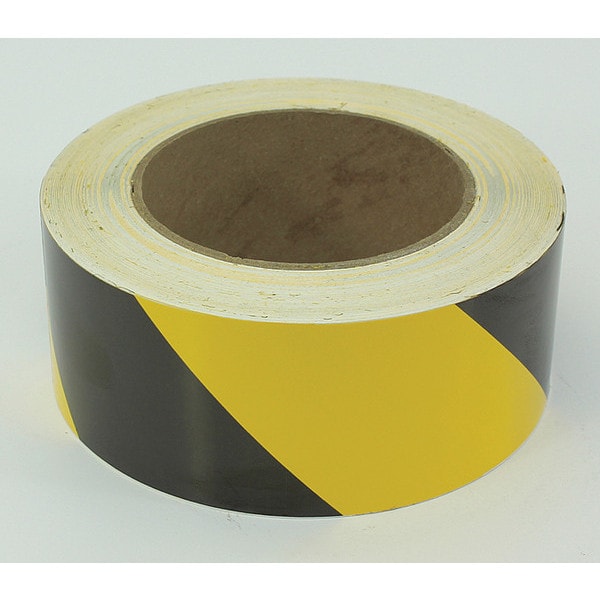 Floor Marking Tape, 2", Striped, Blk/Yel