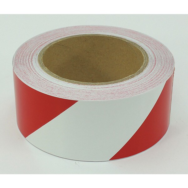 Floor Marking Tape, 2", Striped, Red/White