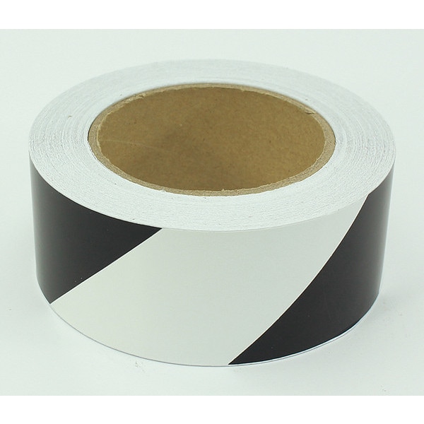 Floor Marking Tape, 2", Striped, Blk/Wht
