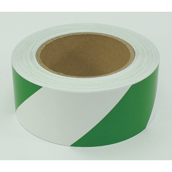 Floor Marking Tape, 2", Striped, Grn/Wht