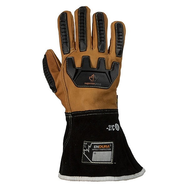 Cold Protection Impact-Resistant Drivers Gloves, Goatskin Palm, Extended Gauntlet Cuff, Brown, 1 PR