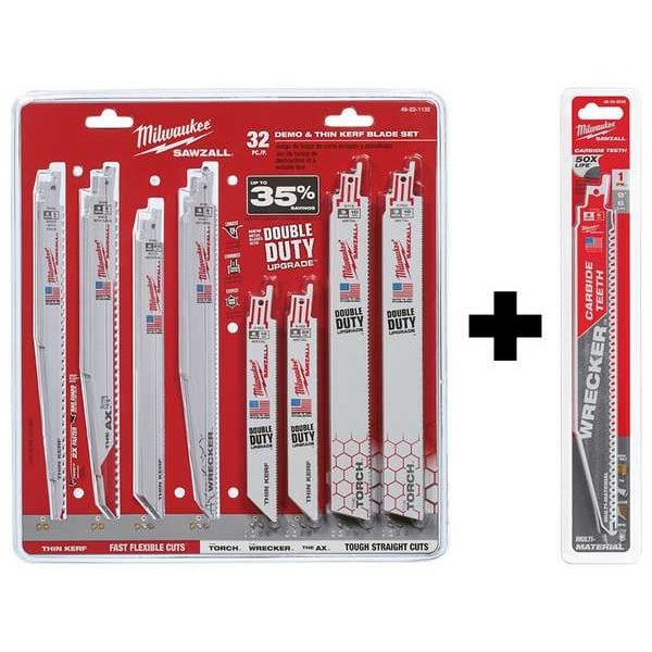 SAWZALL Demo and THIN KERF Blade Set 32 PC + 9" 6 TPI THE WRECKER w/ Carbide Teeth SAWZALL Blade 1PK