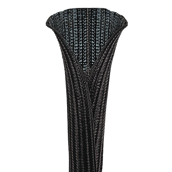 Braided Cable Sleeve, 3/4 in Inside Dia., 100 ft, Polyethylene, Black